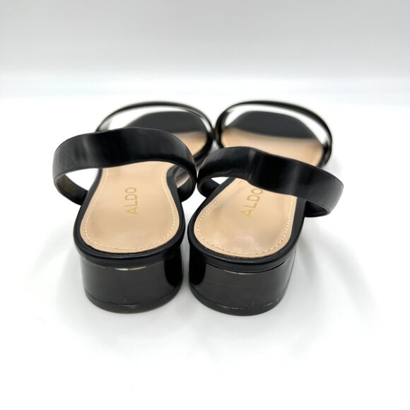 Aldo Womens Size 6.5M Black Low Block Open Toe Slingback Heels Sandals Shoes - Picture 7 of 12